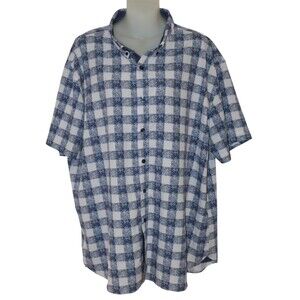 Michael Strahan Slim Fit Floral Plaid Button Up Short Sleeve Shirt Size XXL